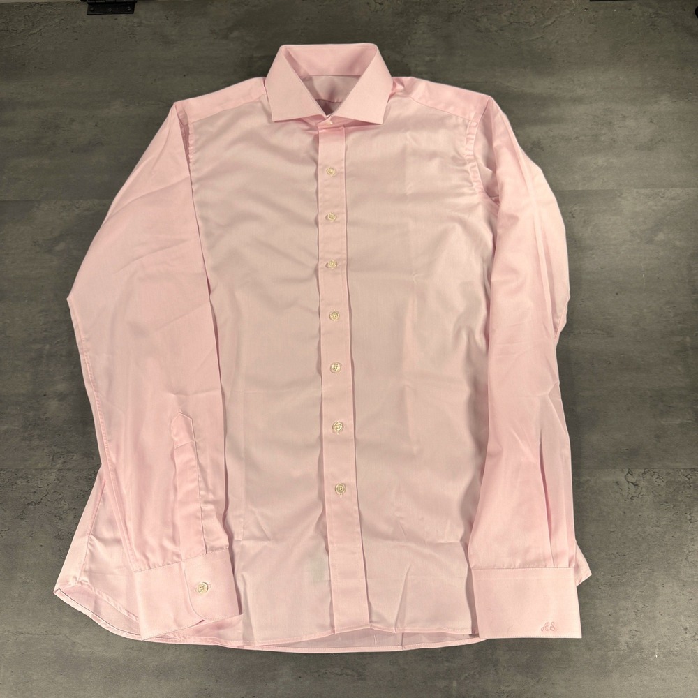 Button-Down Shirt Men L Tailored Fit Pink Monogram Made in USA NWOT Linen Cotton
